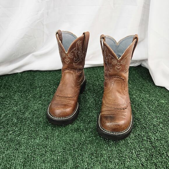 Ariat Fatbaby Western Boots Heart Stitch Brown Leather Round Toe US 6.5B - Picture 6 of 12